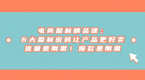 【副业项目7132期】电商盈利精品课：6大盈利，密码让产品更好卖，流量是刚需-网创财富岛