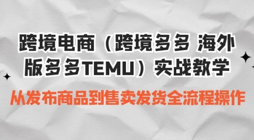 【副业项目7154期】跨境电商（跨境多多 海外版多多TEMU）实操教学-网创财富岛