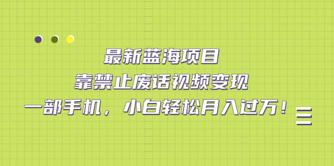 【副业项目7452期】靠禁止废话视频变现，一部手机，小白轻松月入过万！-网创财富岛