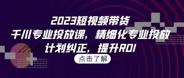 【副业项目7208期】2023短视频带货-千川专业投放课，精细化专业投放-网创财富岛