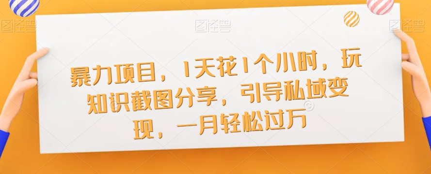 【副业项目7544期】暴力项目，1天花1个小时，玩知识截图分享，引导私域变现，一月轻松过万【截图】-网创财富岛
