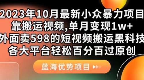 【副业项目7629期】外面卖598的10月最新短视频搬运黑科技，各大平台百分百过原创 靠搬运月入1w-网创财富岛