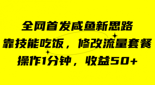 【副业项目7720期】咸鱼冷门新玩法，靠“技能吃饭”，修改流量套餐，操作1分钟，收益50+-网创财富岛