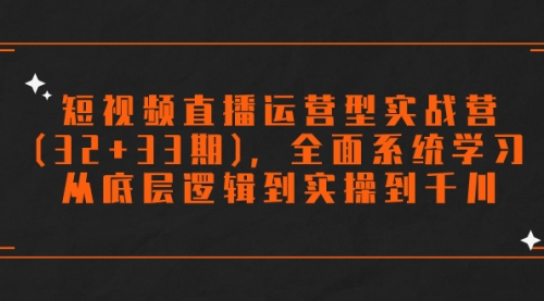 【副业项目7869期】短视频直播运营型实战营(32+33期)，全面系统学习，从底层逻辑到实操到千川-网创财富岛