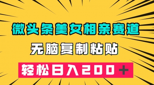【副业项目7873期】微头条冷门美女相亲赛道，无脑复制粘贴，轻松日入200-网创财富岛
