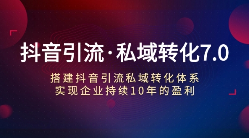 【副业项目7894期】抖音引流·私域转化7.0：搭建抖音引流·私域转化体系 实现企业持续10年盈利-网创财富岛