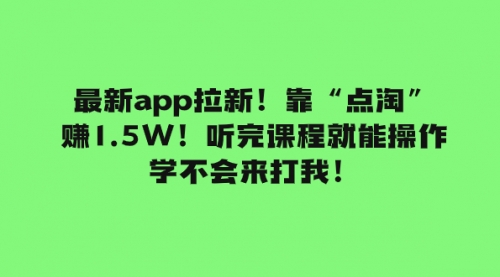 【副业项目8069期】最新app拉新！靠“点淘”赚1.5W！听完课程就能操作！学不会来打我！-网创财富岛