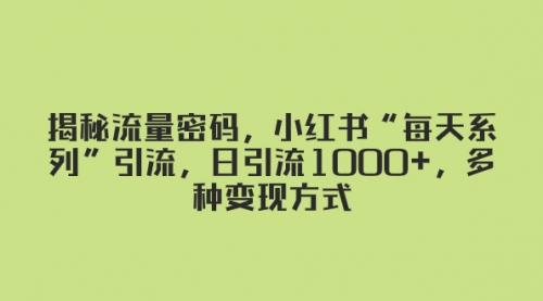 【副业项目8381期】揭秘流量密码，小红书“每天系列”引流，日引流1000+，多种变现方式-网创财富岛