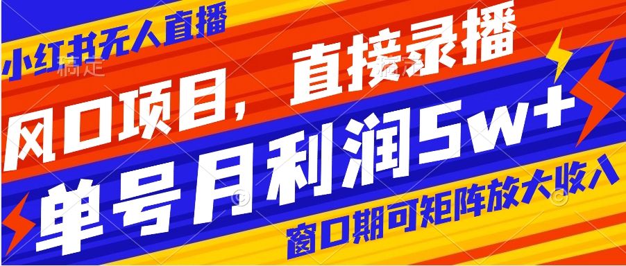 【副业项目8403期】风口项目，小红书无人直播带货，直接录播，可矩阵，月入5w+-网创财富岛
