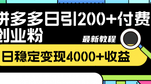 【副业项目8456期】拼多多日引200+付费创业粉，日稳定变现4000+-网创财富岛