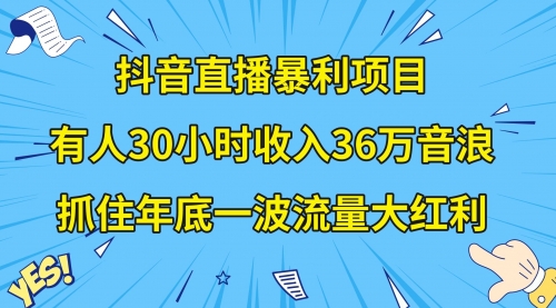【副业项目8538期】抖音直播暴利项目，有人30小时收入36万音浪-网创财富岛