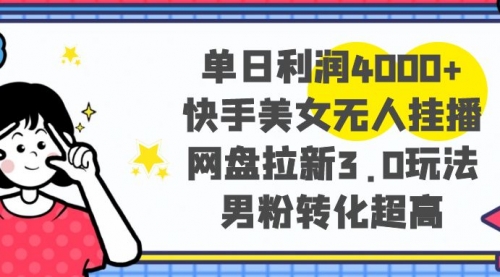 【副业项目8583期】单日利润4000+快手美女无人挂播，网盘拉新3.0玩法-网创财富岛