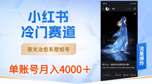 【副业8816期】小红书冷门赛道，夜光治愈系壁纸号，单号月入4000＋-网创财富岛