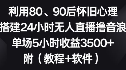 【副业8891期】利用80、90后怀旧心理，搭建24小时无人直播撸音浪，单场5小时收益3500+-网创财富岛