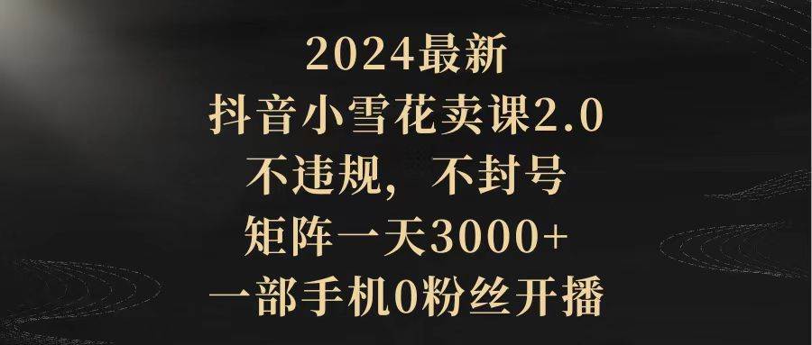 2024最新抖音小雪花卖课2.0 不违规 不封号 矩阵一天3000+一部手机0粉丝开播-网创财富岛