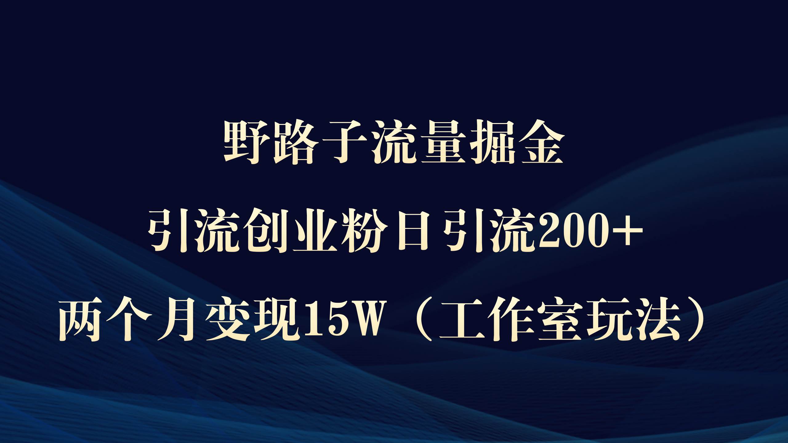 野路子流量掘金，引流创业粉日引流200+，两个月变现15W（工作室玩法））-网创财富岛
