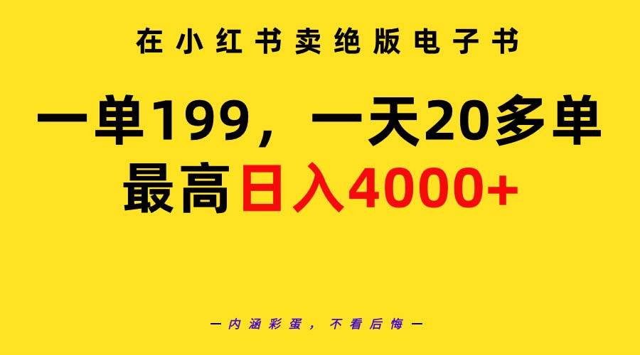 在小红书卖绝版电子书，一单199 一天最多搞20多单，最高日入4000+教程+资料-网创财富岛