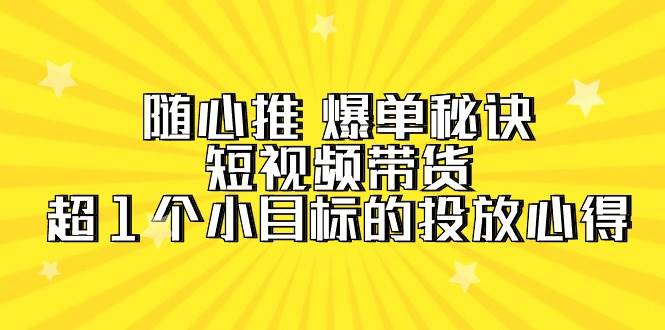 随心推 爆单秘诀，短视频带货-超1个小目标的投放心得（7节视频课）-网创财富岛