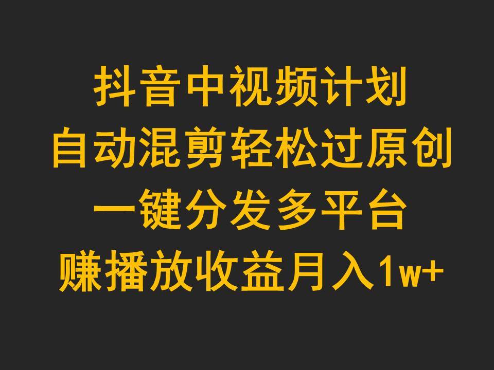 抖音中视频计划，自动混剪轻松过原创，一键分发多平台赚播放收益，月入1w+-网创财富岛