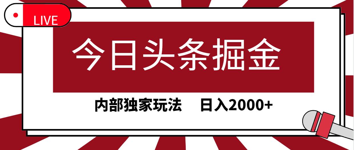 今日头条掘金，30秒一篇文章，内部独家玩法，日入2000+-网创财富岛