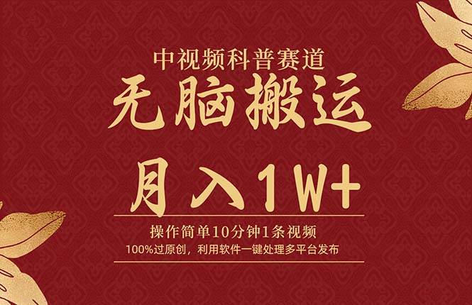 中视频科普赛道，10分钟1条视频，条条爆款，100%过原创，无脑搬运月入1W+-网创财富岛