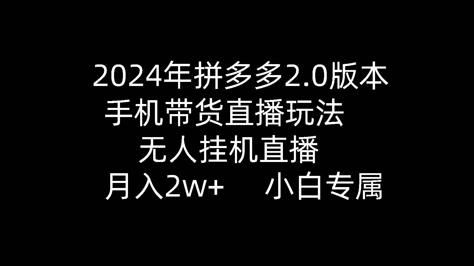 2024年拼多多2.0版本，手机带货直播玩法，无人挂机直播， 月入2w+， 小…-网创财富岛