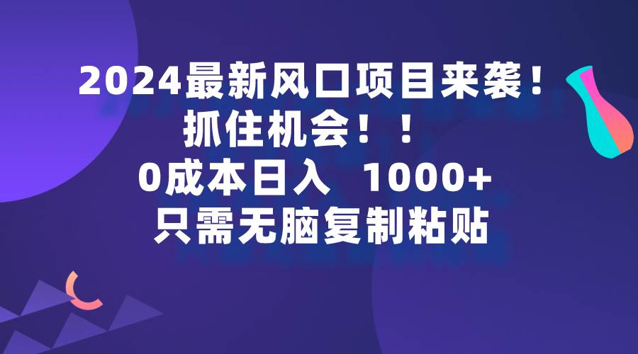 2024最新风口项目来袭，抓住机会，0成本一部手机日入1000+，只需无脑复…-网创财富岛