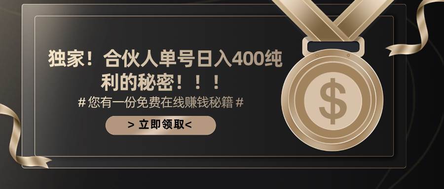 合伙人广告撸金最新玩法，每天单号400纯利-网创财富岛