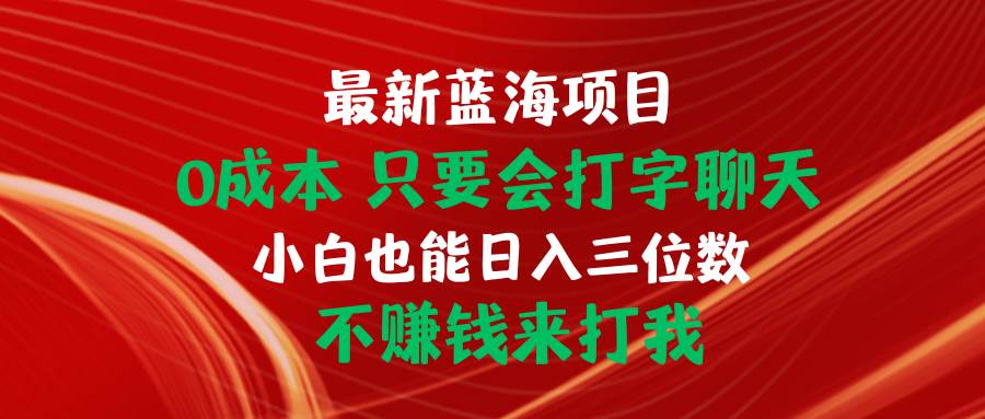 最新蓝海项目 0成本 只要会打字聊天 小白也能日入三位数 不赚钱来打我-网创财富岛