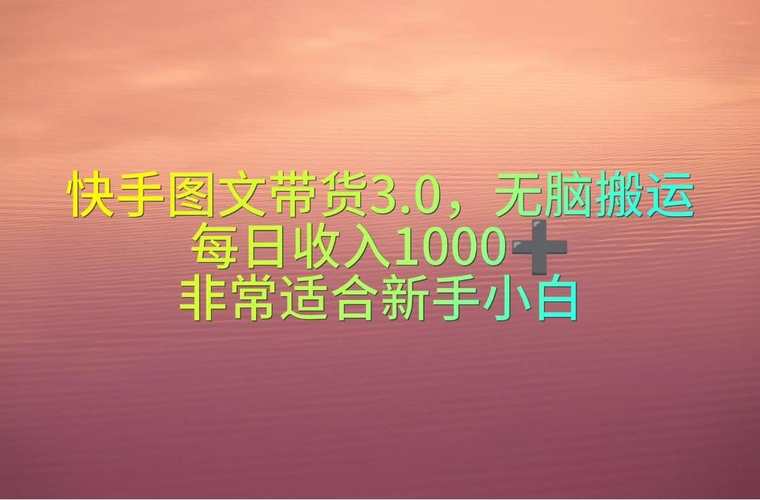 快手图文带货3.0，无脑搬运，每日收入1000＋，非常适合新手小白-网创财富岛