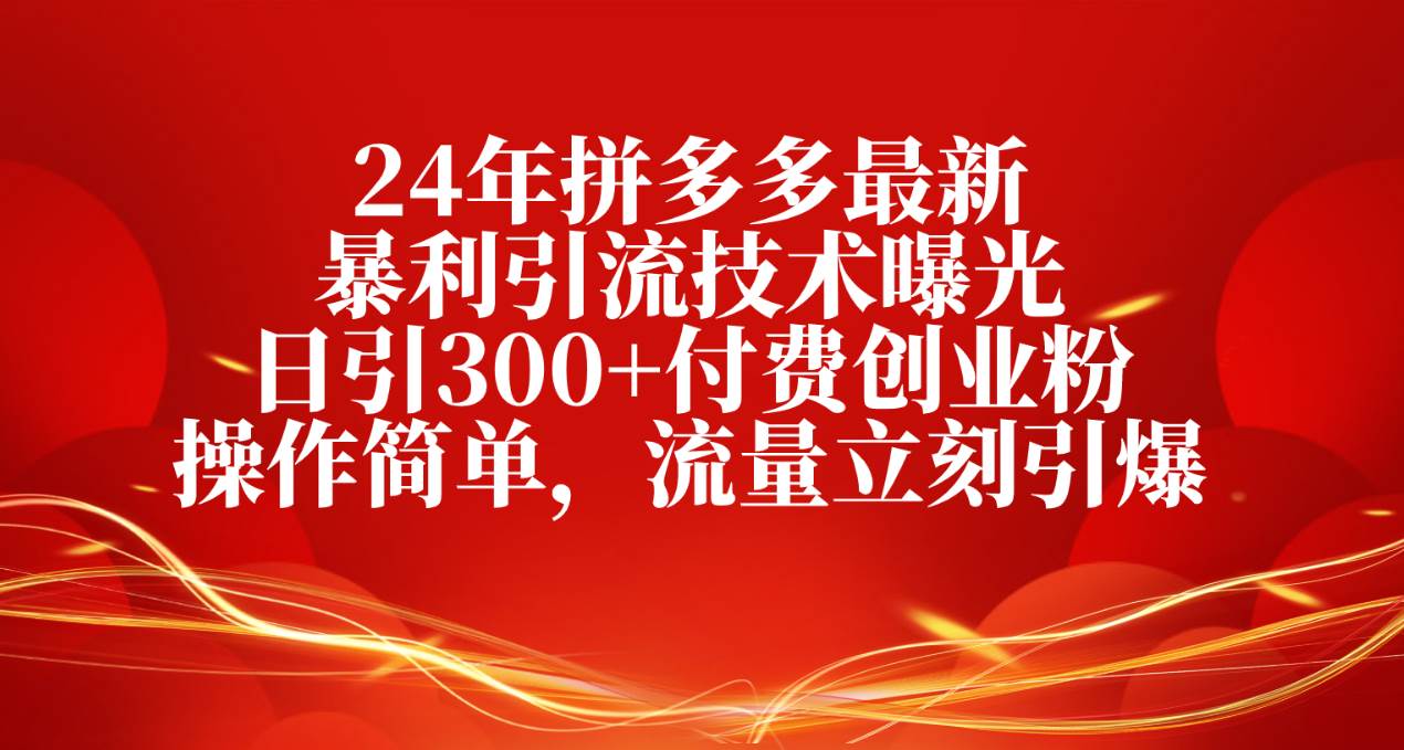 24年拼多多最新暴利引流技术曝光，日引300+付费创业粉，操作简单，流量…-网创财富岛