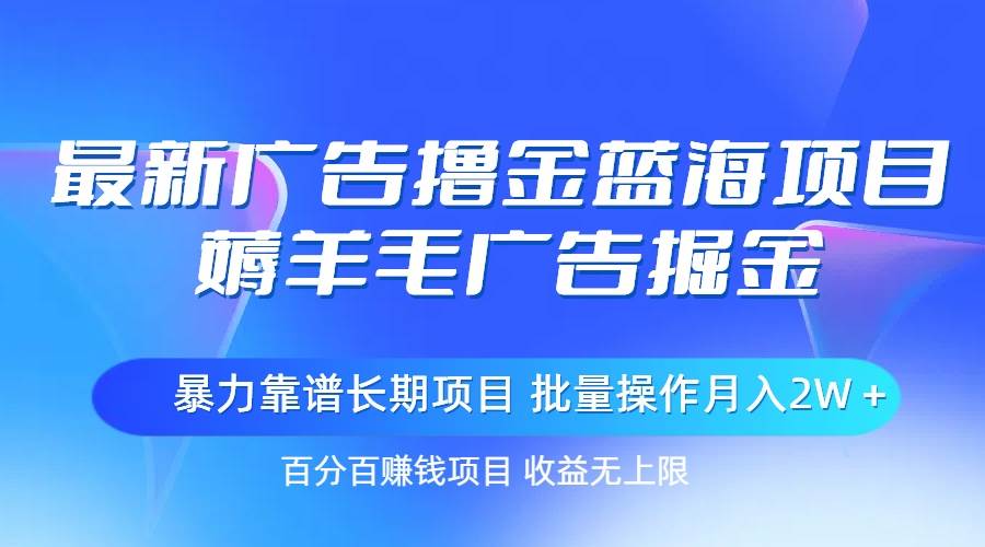 最新广告撸金蓝海项目，薅羊毛广告掘金 长期项目 批量操作月入2W＋-网创财富岛