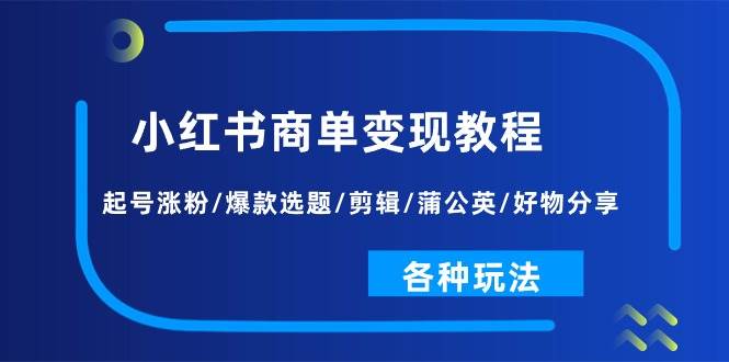 小红书商单变现教程：起号涨粉/爆款选题/剪辑/蒲公英/好物分享/各种玩法-网创财富岛