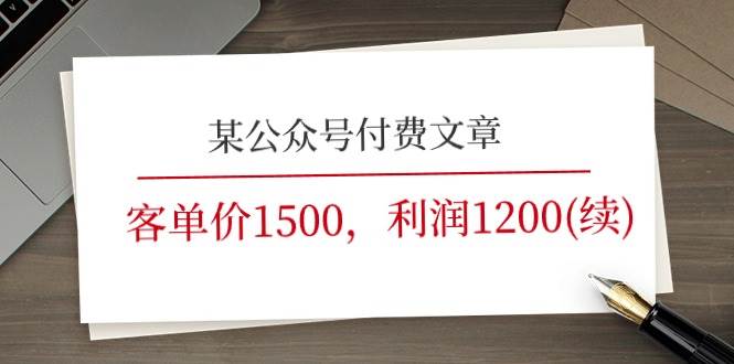 某公众号付费文章《客单价1500，利润1200(续)》市场几乎可以说是空白的-网创财富岛