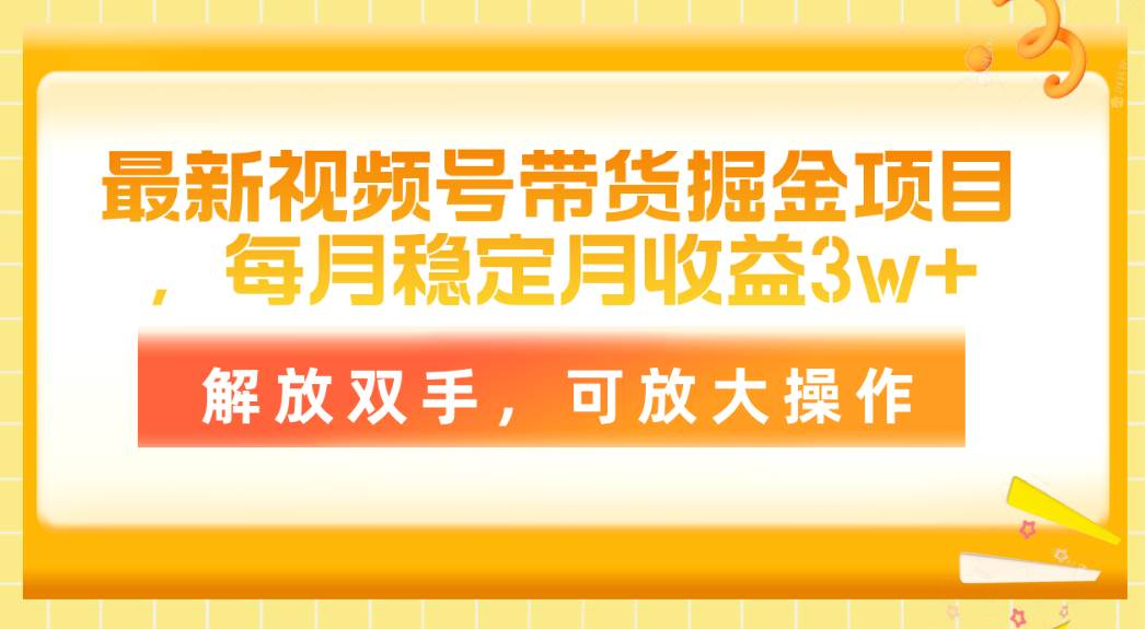 最新视频号带货掘金项目，每月稳定月收益3w+，解放双手，可放大操作-网创财富岛