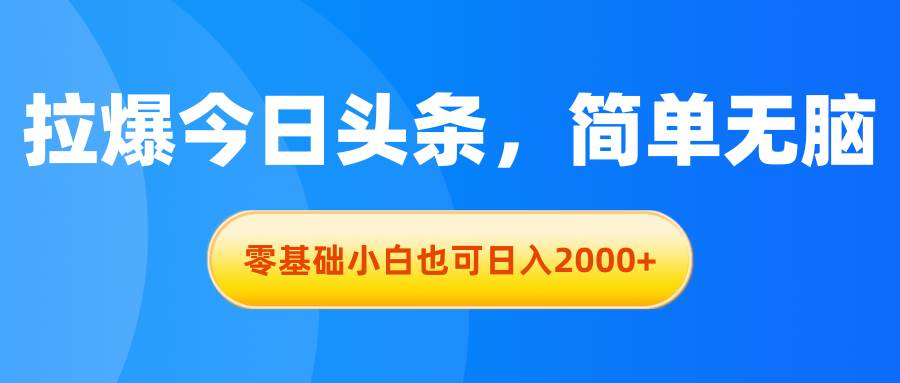 拉爆今日头条，简单无脑，零基础小白也可日入2000+-网创财富岛