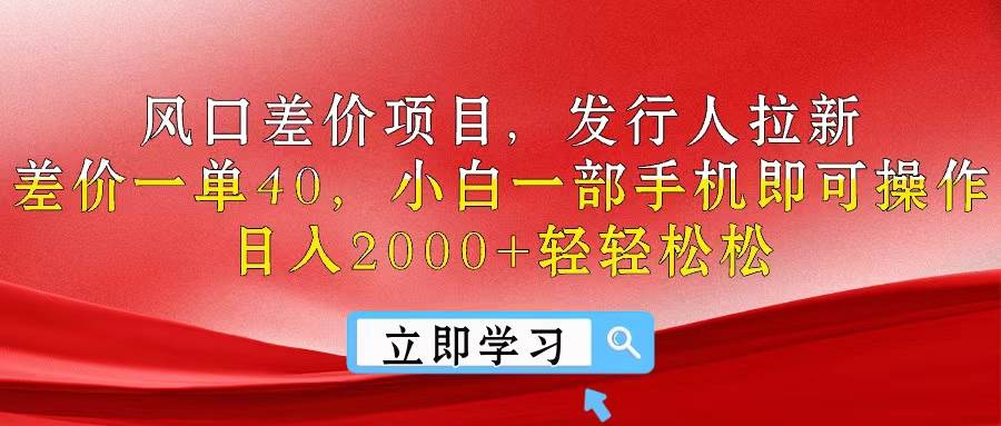 风口差价项目，发行人拉新，差价一单40，小白一部手机即可操作，日入20…-网创财富岛