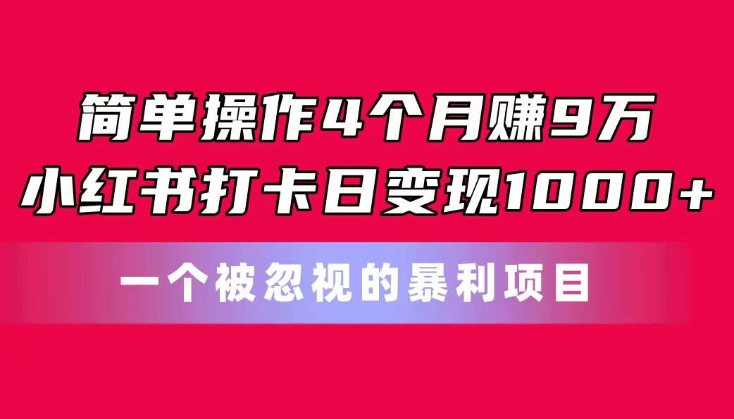 简单操作4个月赚9万！小红书打卡日变现1000+！一个被忽视的暴力项目-网创财富岛