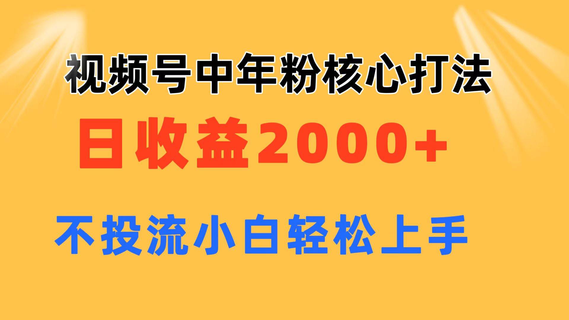 视频号中年粉核心玩法 日收益2000+ 不投流小白轻松上手-网创财富岛