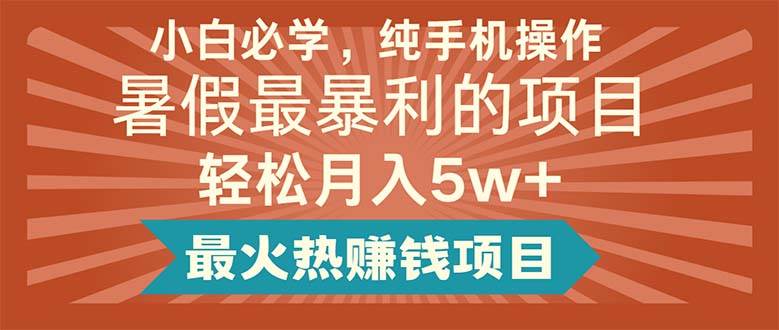 小白必学，纯手机操作，暑假最暴利的项目轻松月入5w+最火热赚钱项目-网创财富岛
