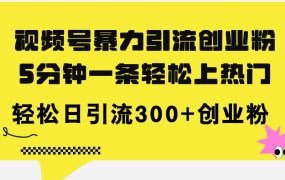 视频号暴力引流创业粉，5分钟一条轻松上热门，轻松日引流300+创业粉-网创财富岛