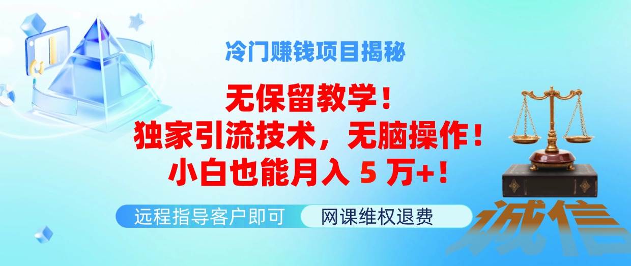 冷门赚钱项目无保留教学！独家引流技术，无脑操作！小白也能月入5万+！-网创财富岛