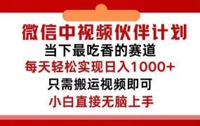 微信中视频伙伴计划,仅靠搬运就能轻松实现日入500+,关键操作还简单,...-网创财富岛