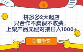 拼多多2天起店,只合作不卖课不收费,上架产品无偿对接日入1000+-网创财富岛