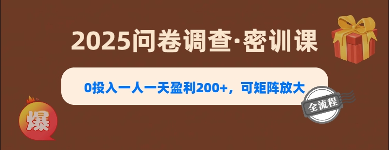 2025《问卷调查》0投入一人一天盈利200+，可矩阵放大-网创财富岛