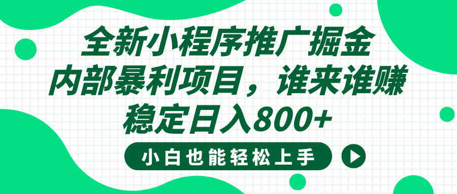 全新小程序推广掘金，内部暴利项目，小白轻松上手，稳定日入800+-网创财富岛
