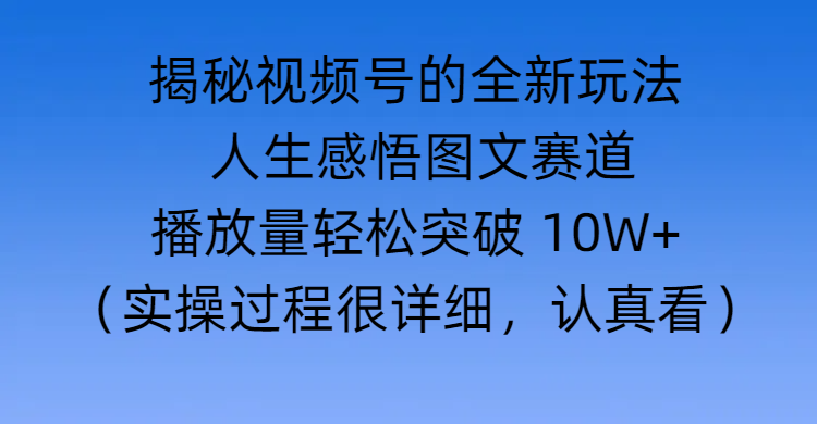 揭秘视频号的全新玩法 —— 人生感悟图文赛道-网创财富岛