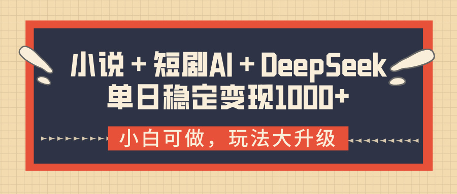 小说＋短剧AI＋DeepSeek结合变现，单日稳定变现1000+-网创财富岛