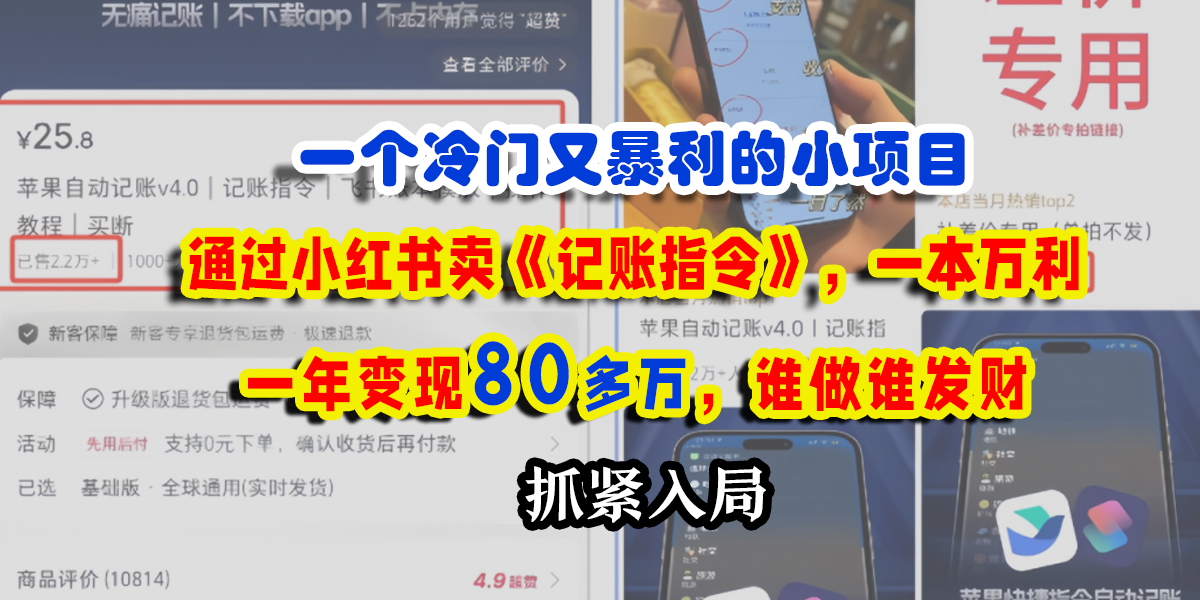 一个冷门又暴利的小项目，通过小红书卖《记账指令》，一本万利，一年变现80多万，谁做谁发财-网创财富岛