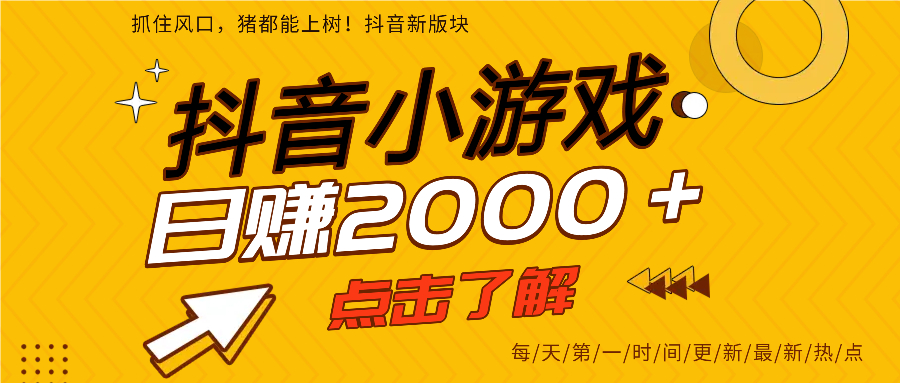抖音小游戏，最新风口项目，亲测单游戏2000+感兴趣点击了解。-网创财富岛